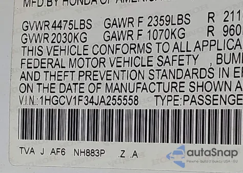 2018 Honda Accord Sport из США, поврежденный, VIN 1HGCV1F34JA255558